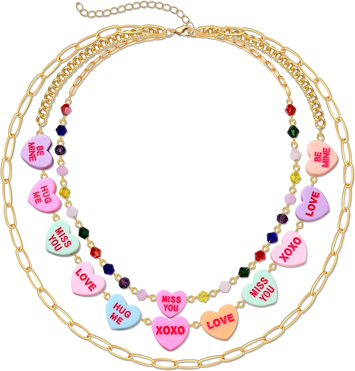 Valentine’s Day Necklace for Women Conversation Heart Pendant Necklace Pink Candy Heart Beaded Choker Necklace Galentine’s Day Jewelry Valentines Day Date Outfit Accessories