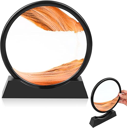 Miniatura 10 de LotCow Pintura de arena que fluye, imagen de arena en movimiento, paisaje natural dinámico 3D, marco de arena redondo de vidrio para decoración del