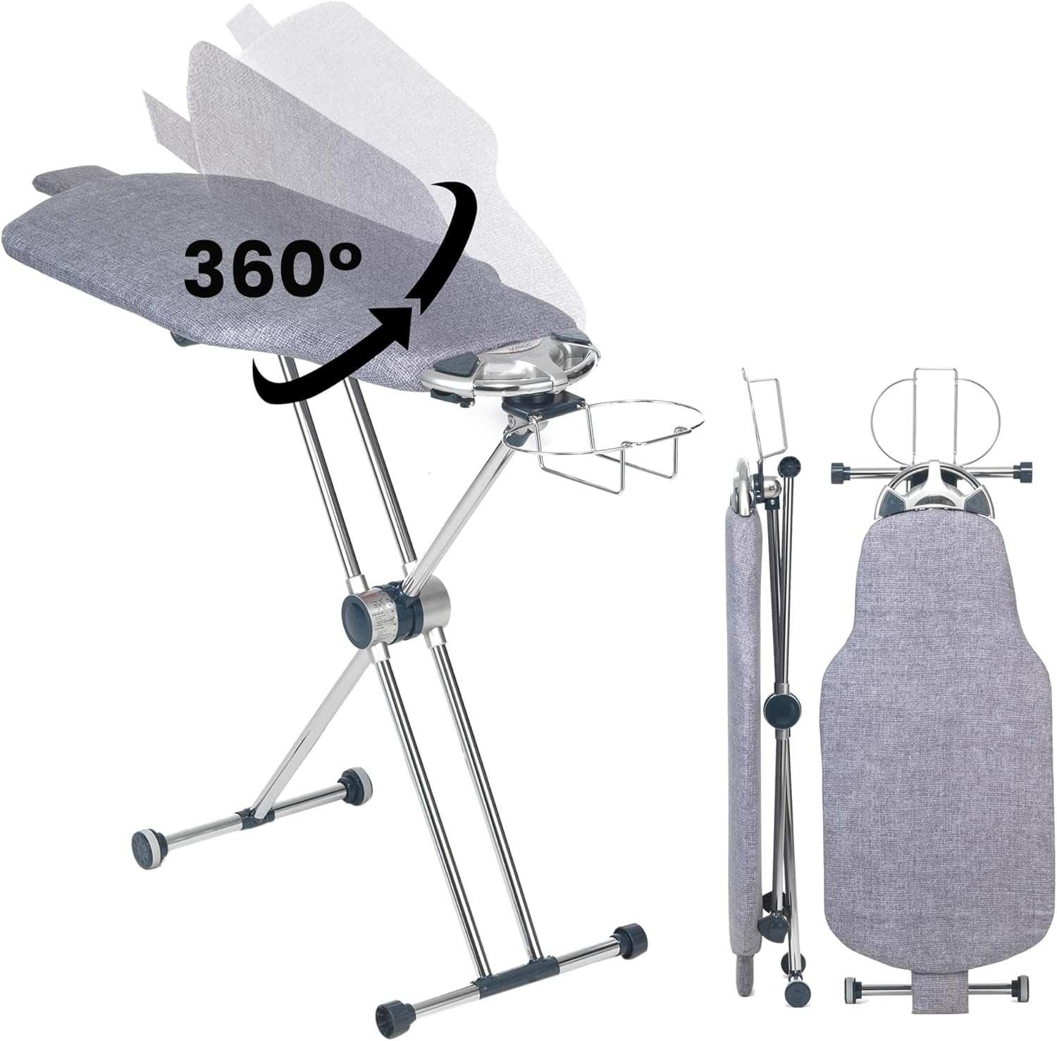 Dazzl 360° Dual-Sided Iron Board - Torso-Shaped Ironing Board Full Size with 8-Level Adjustable Height, Rotatable & Detachable Iron Holder, Garment Clips - HDPE Heat-Resistant Surface 47