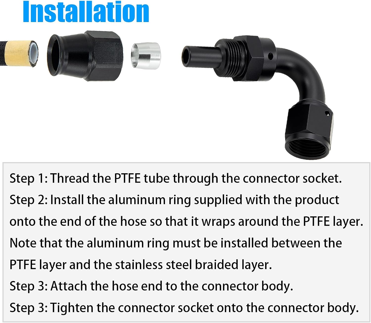 AN6 Hose End Fitting PTFE Elbow 120 Degree Swivel Adapter for Teflon Aluminum Black 2PCS