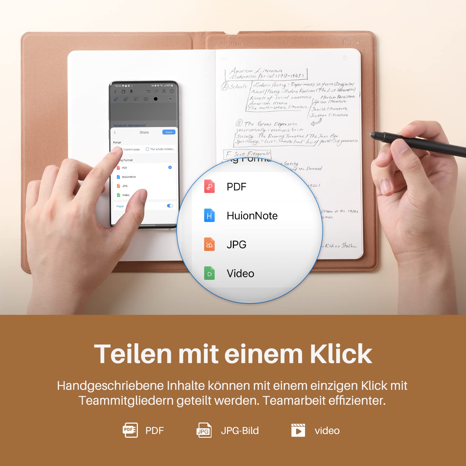 HUION Note X10 Zeichentablett für Laptop, digital, 2-in-1, kabelloses Bluetooth-Notizbuch, elektronischer Notizblock für Notizen, Digitale Kunst und Meetings