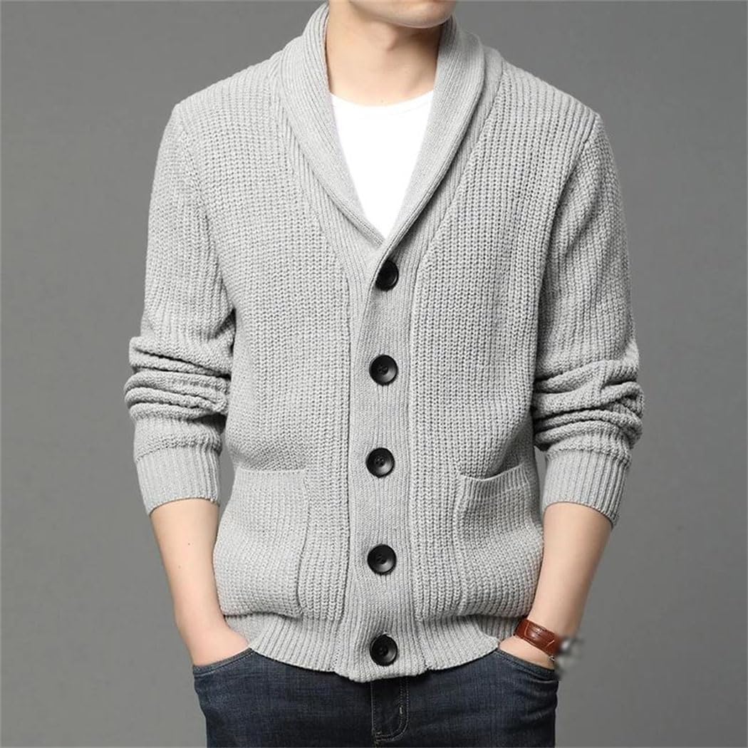 Men's Winter Thick Knitted Sweater Jakcet Long Sleeve Turn Down Collar Single Breasted Cardigan Coat