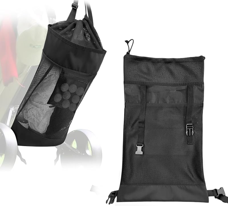 Golf Push Cart Storage Organizer Bag, Oxford & Mesh Construction | Drawstring Closure, 3 Adjustable Buckles, Inner Mesh Pocket for Golf Balls
