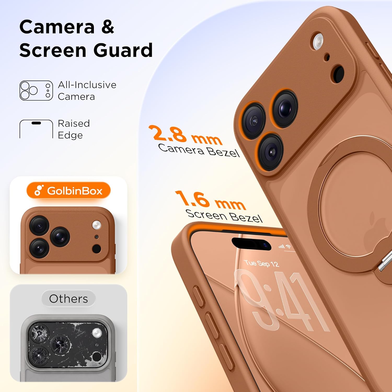 GolbinBox 360° Spin Magnetic Stand for iPhone 17 Pro Max Case, [Compatible with MagSafe] [Full Camera Protection] [16FT Military Drop Protection], Silm Translucent Matte Phone Case, Rose Orange - Image 7