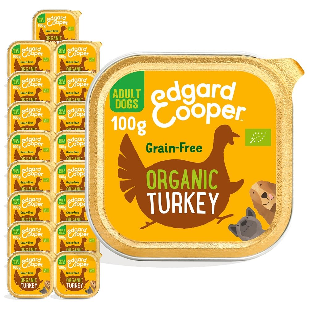 Edgard & Cooper Organic Grain-Free Wet Dog Food Trays, (Organic Turkey 17 x 100g), Natural Dogs Food in Cup for Adult Dogs, Fresh Meat, High Protein, Hypoallergenic, No Added Sugar