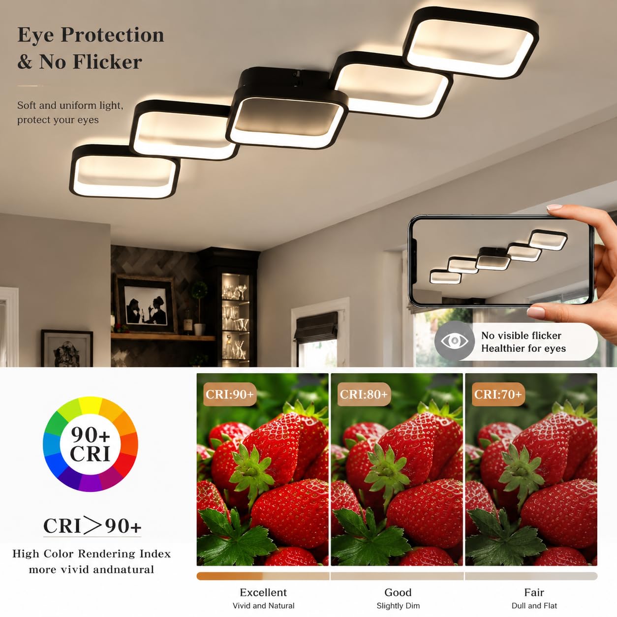 Plafoniera LED Dimmerabile 54W 5400LM con Telecomando/APP, Lampada da Soffitto Moderna 106x30cm con Funzione Memoria e Luce Notturna, Luce LED per Soggiorno, Camera da Letto, Cucina, Sala da Pranzo