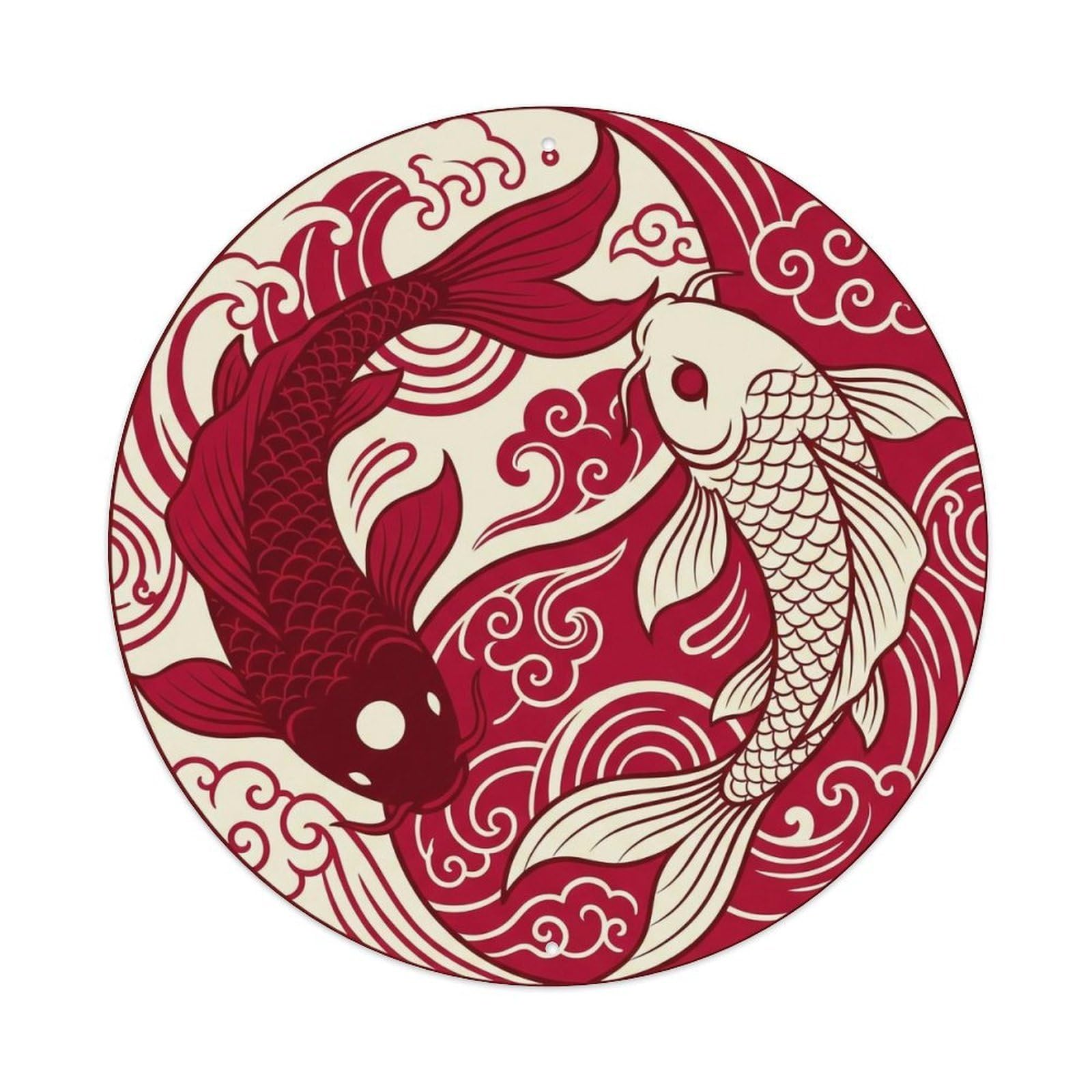 TaiChi Koi Fish Crimson Ivory Contrast Bold Elegant Classic Metal sign