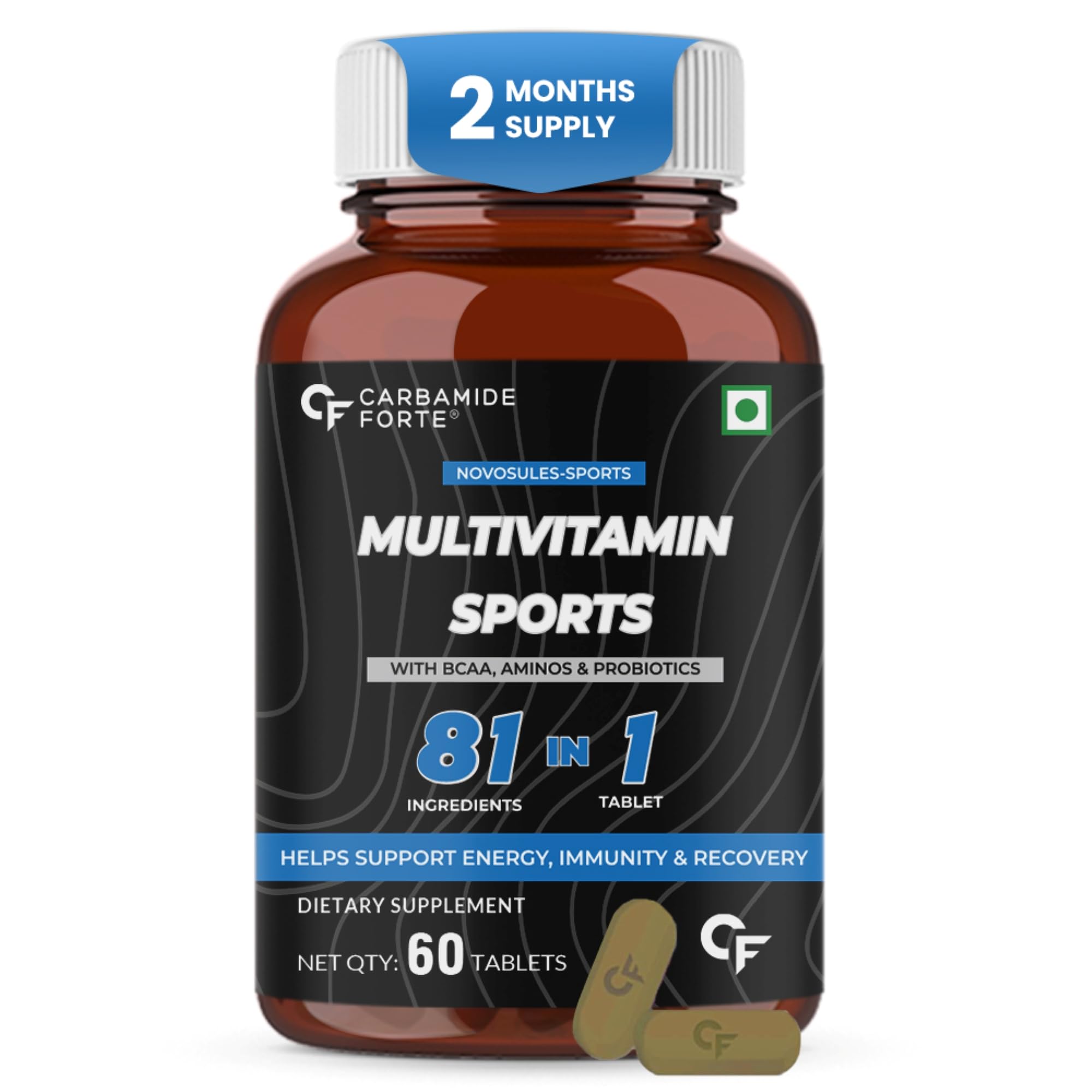 Carbamide Forte Multivitamin Tablet For Men & Women | Multi Vitamin For Men & Women With BCAA, Aminos & Probiotics | Gym Supplements To Support Energy, Immunity & Recovery - 60 Tablets