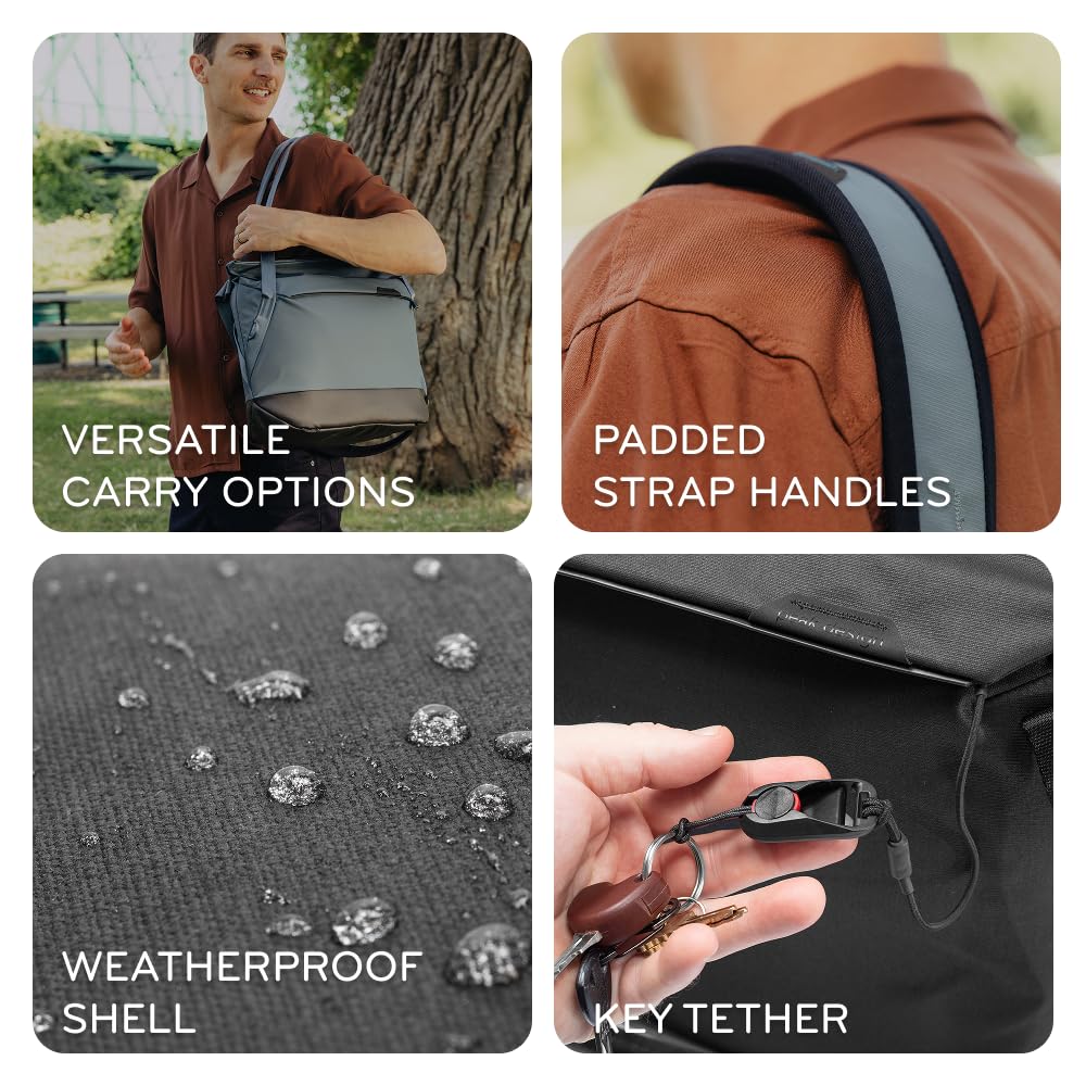 Peak Design Everyday Tote V3 15L, Eclipse, wetterfeste Hülle, breiter Zugang von oben, flexible Trennwände, Laptophülle, Innen- und Außentaschen, Umhängetasche oder Schultertrage, Tragetasche für