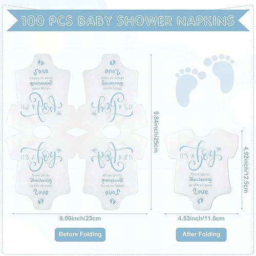 Miniatura 2 de 100 servilletas de baby shower, color azul, con texto en inglés "It's a Boy", para decoración de baby shower, suministros de fiesta de revelación de