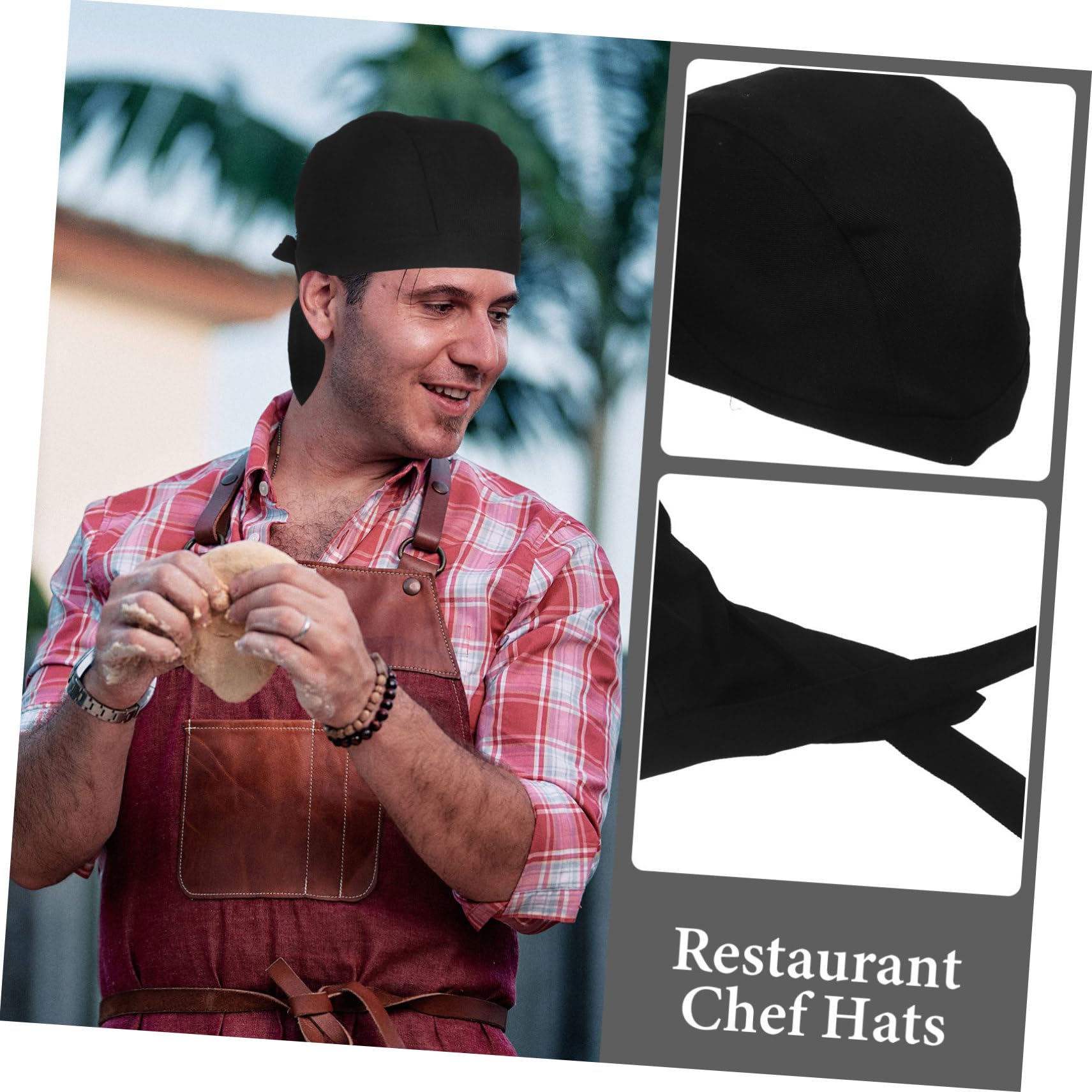 IMIKEYA 6 Pezzi Cappello da Cuoco di Cotone Nero Resistente All'olio Nastrini Regolabili per Chef Unisex in Ristorante e Sala da Pranzo