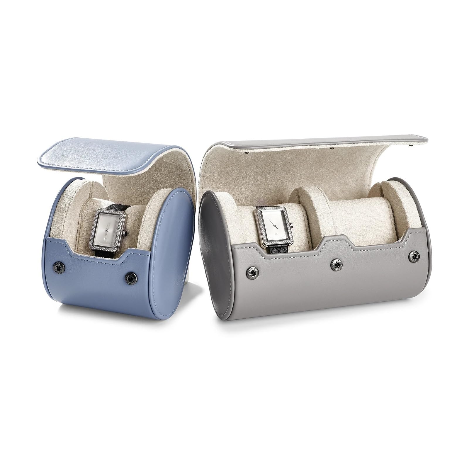 1 rotolo di orologio in pelle multi-slot | Conserva orologi for viaggi, conservazione quotidiana e regali(Light gray 3 Slot)