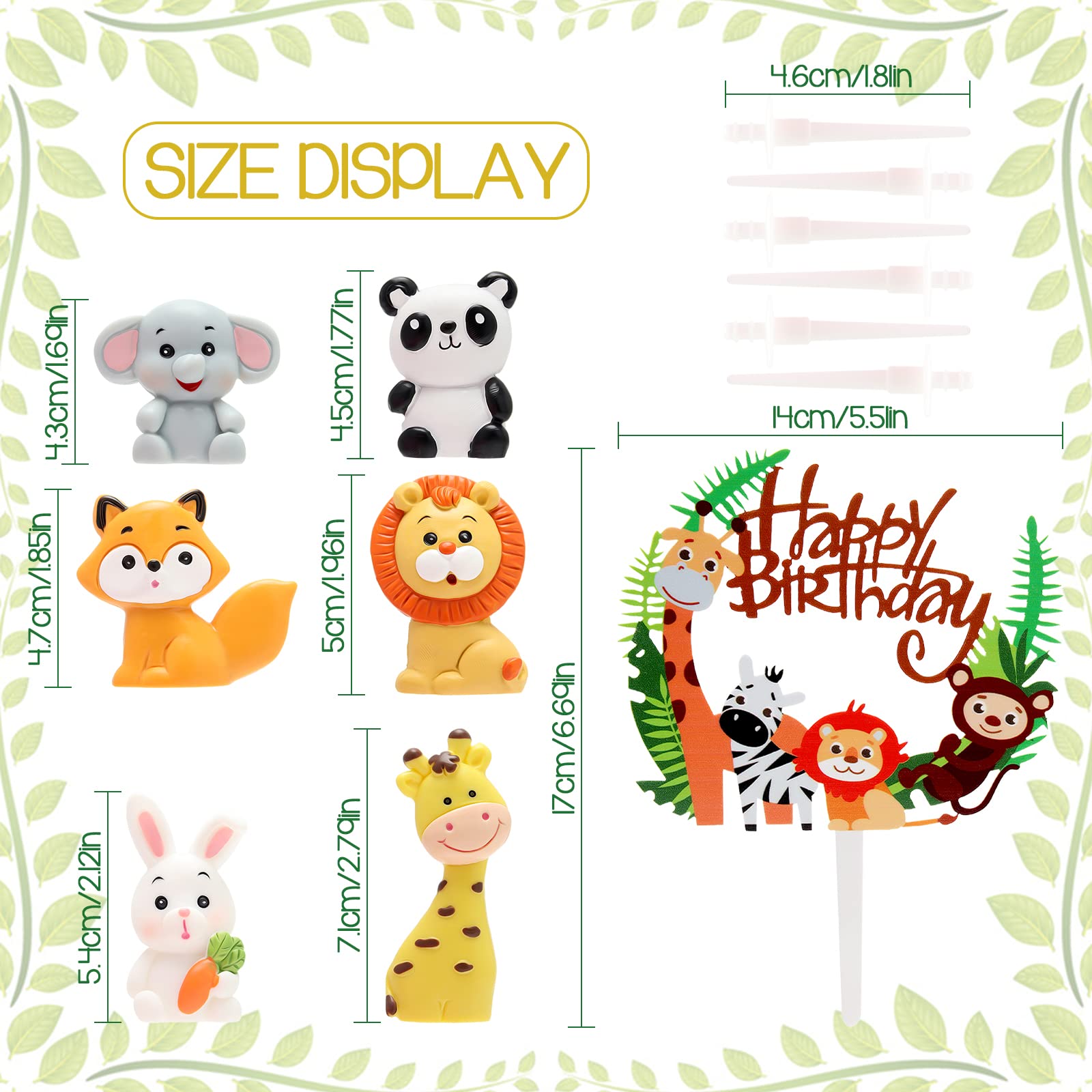 24 Pezzi Cake Topper A Tema Giungla - Decorazioni Per Torte Con Animali (Elefante, Zebra, Giraffa) Per Compleanni Bambini E Baby Shower
