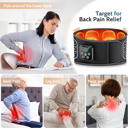 Miniatura 4 de Masajeador inalámbrico de espalda baja, almohadilla térmica para aliviar el dolor, masajeador de cinturón lumbar inflable con 3 vibraciones y 4