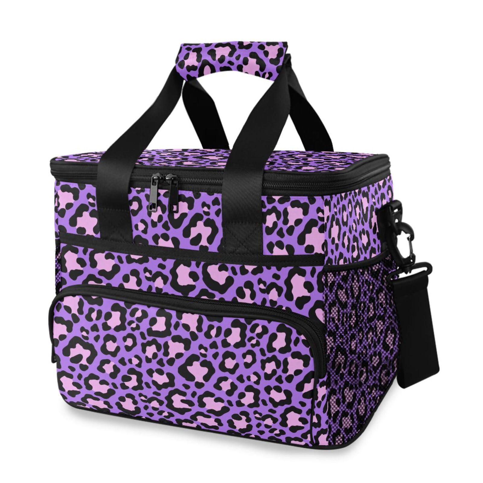 MNSRUU Sac isotherme avec bandoulière réglable Motif léopard Violet fluo et rose