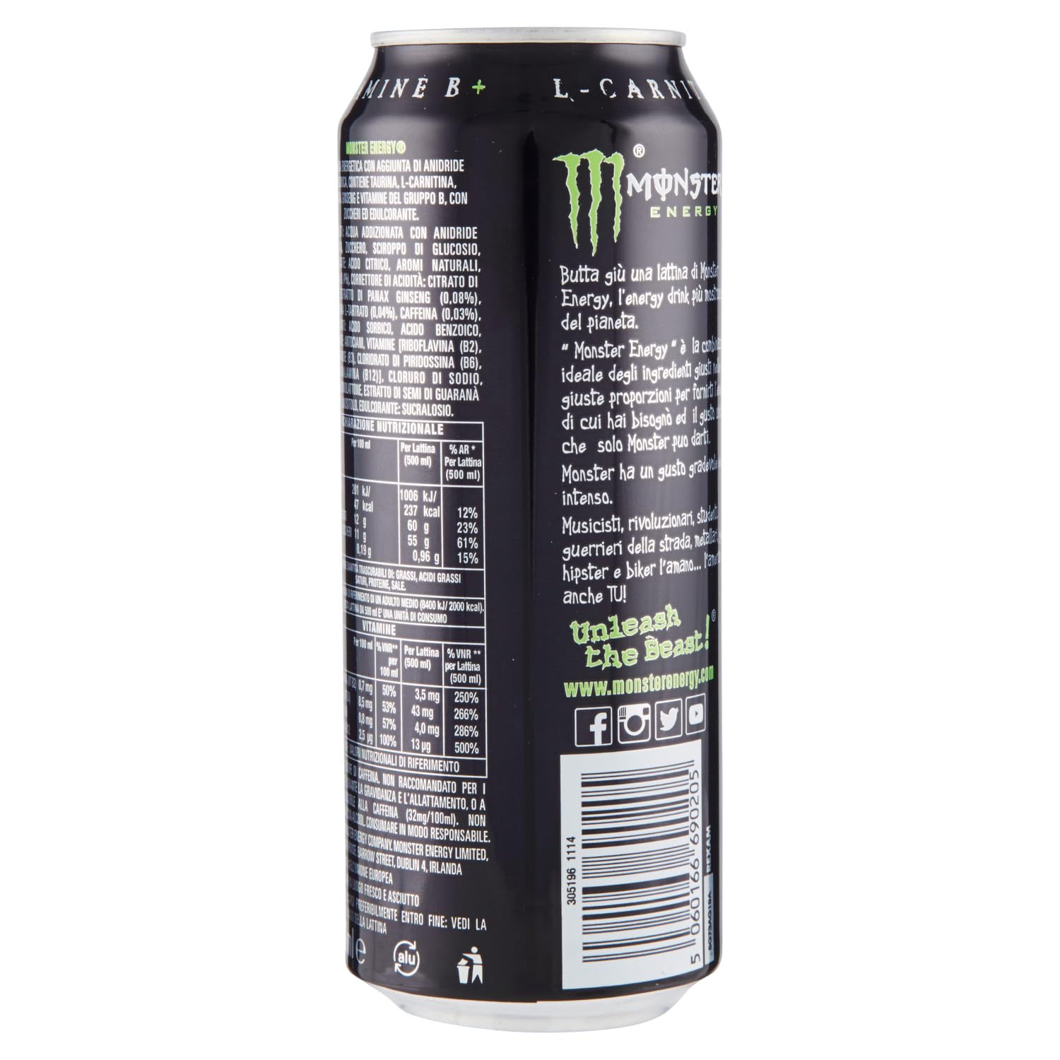 Italian Gourmet Energy bevanda energetica klassisch Dose 48 x 500ml | Con caffeina, lattine richiudibili, intensiver Geschmack und praktisch, Gesamtnettogewicht 24 L + Kostenlos Polpa 400g