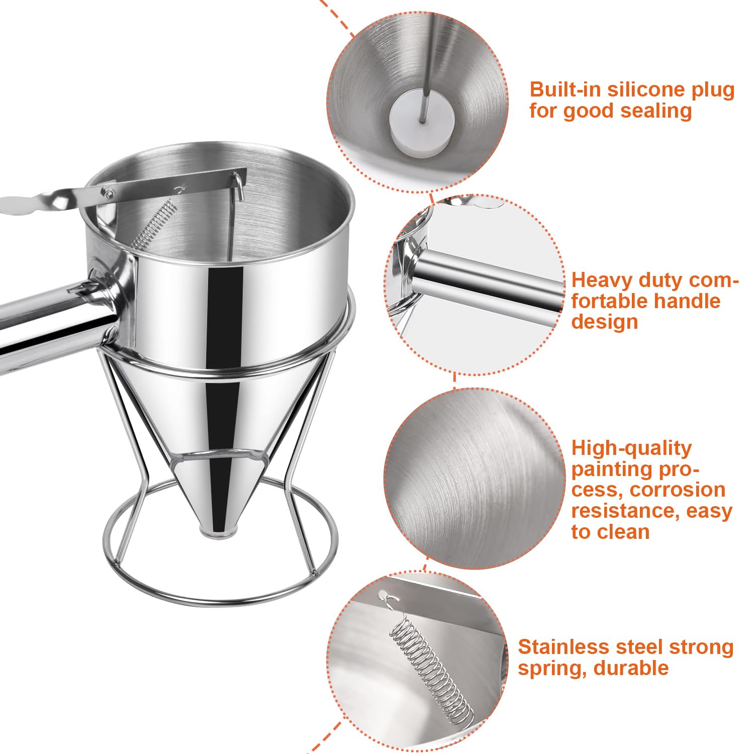 Dispenser per Pasta, Dispenser per Pasta per Pancake in Acciaio Inossidabile, Dispenser per Pasta, porzionatore per Pasta, Apertura di dosaggio in Acciaio Inossidabile da 1200 ml e 4X imbuti