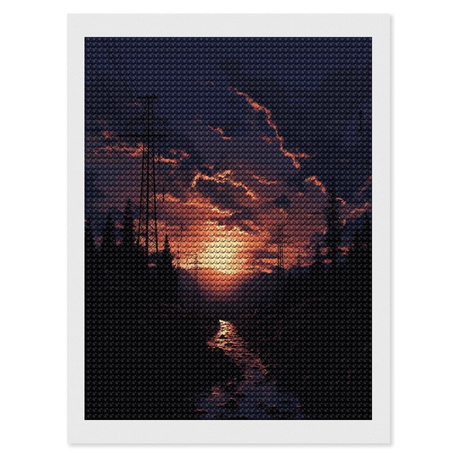JTREHY Dusk Scenery Diamond Art Kits Personalized DIY Round Diamond Painting Kits for Beginner Full Drill Diamonds Dots Paintings for Adults Gem Art Crafts Home Decor