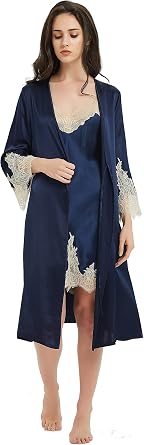 Womens Sexy Pure Silk Chemise Nightgown 2 Piece Suit Silk Nightie Set