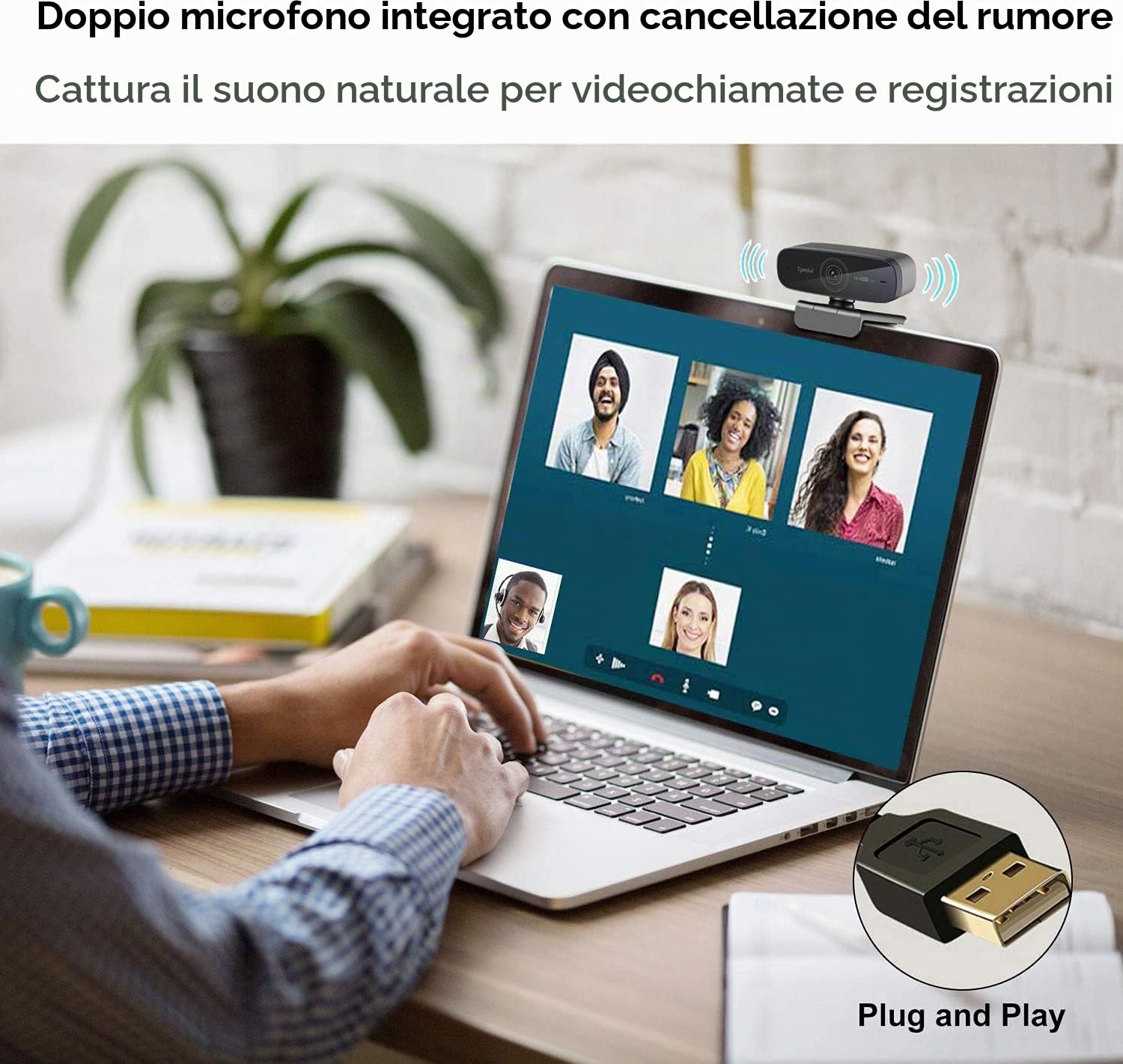 Spedal Webcam 1080p 60fps, 2 Microfoni, Autofocus Live Streaming Camera con Microfono, Webcam USB per OBS XSplit Facebook Skype Youtube, Compatibile per Mac OS Windows 10/8/7
