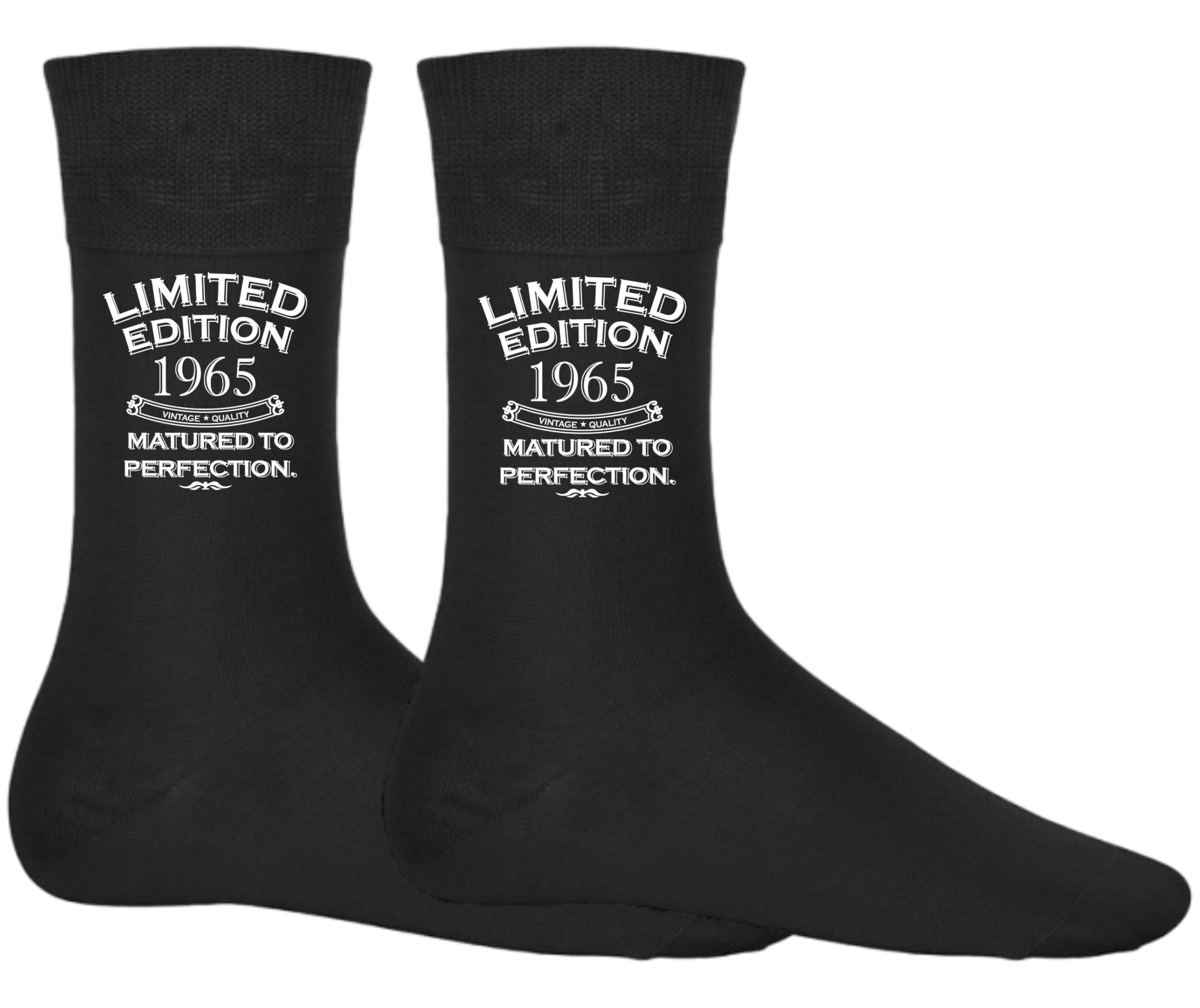 DCG PRINTWEAR Milestone Birthday Gift – 60th Birthday Socks in Black – Born in 1965 Gag Gift for Men or Women