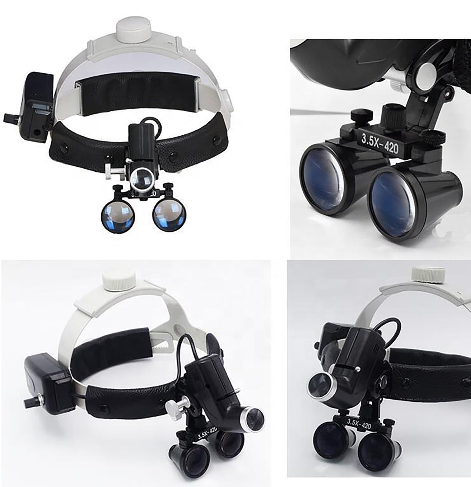 Lampe Frontale Dentaire LED Sur Loupes 3.5x - Pour Chirurgie/dentisterie, Lumière Intense, Argentée, Neuve