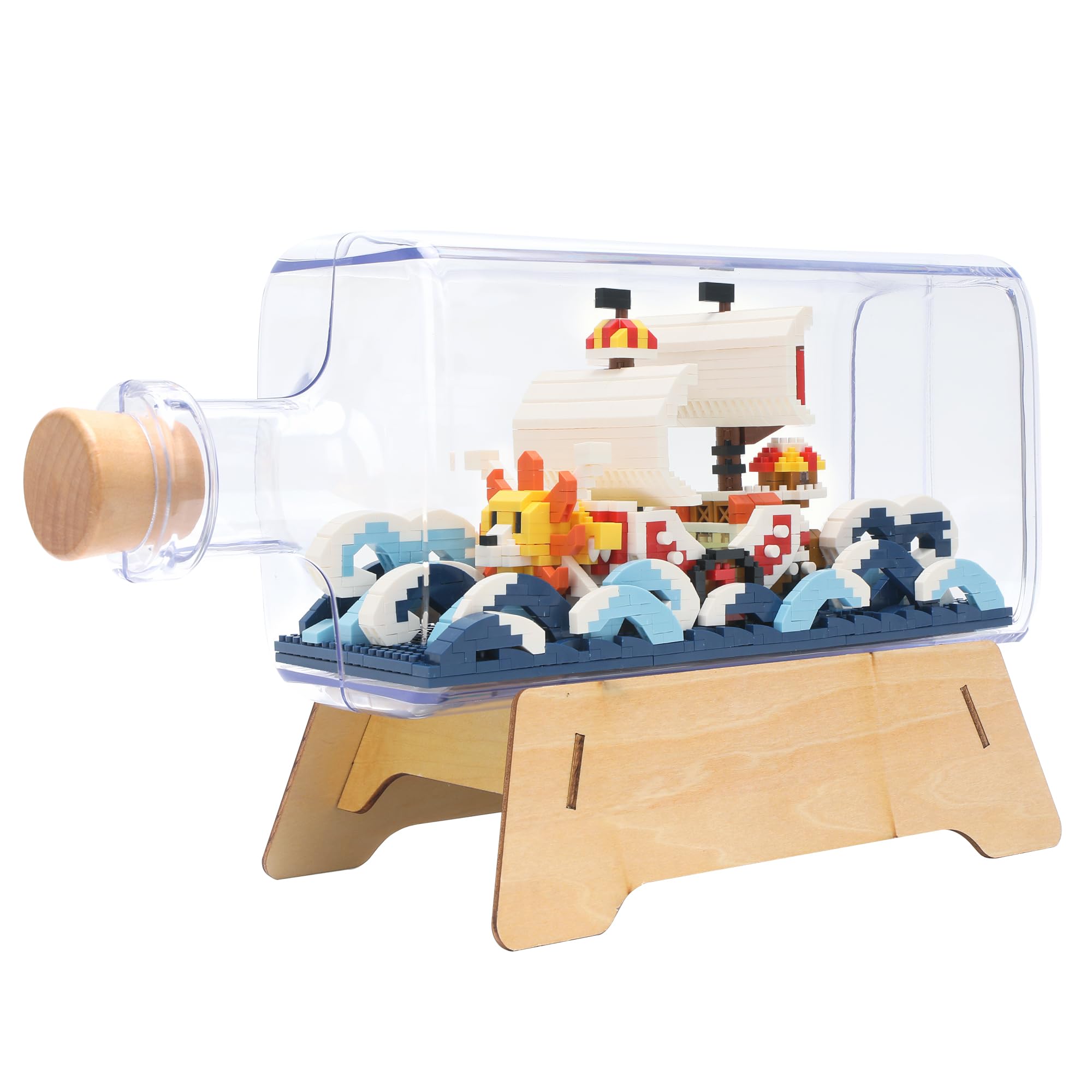 NedeursOne Piece Ship in a Bottle Mini Building Blocks Set, Anime Thousand Sunny Ship in a Bottle Kit, Battleship Model of Manga Figure, Gift for Adults and Kids (1601PCS) - NOT Compatible with Lego