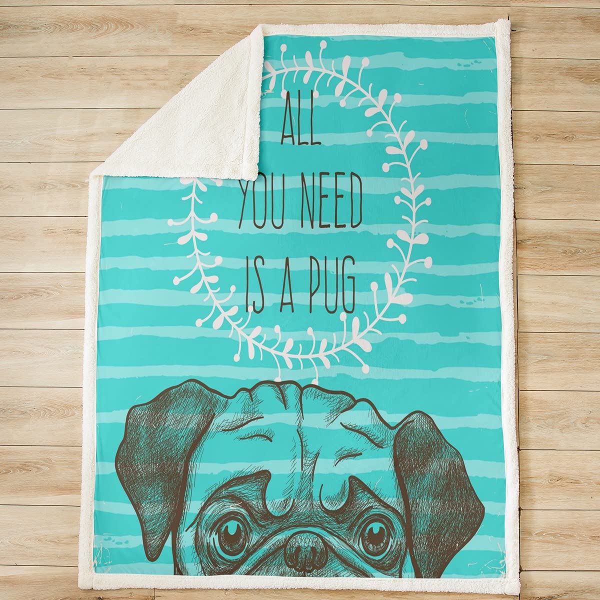 Manta de peluche para perros y niñas, para niños, niñas, de dibujos animados, para mascotas, pug y cachorros, manta difusa, para sofá cama, azul rey 87 x 94 pulgadas