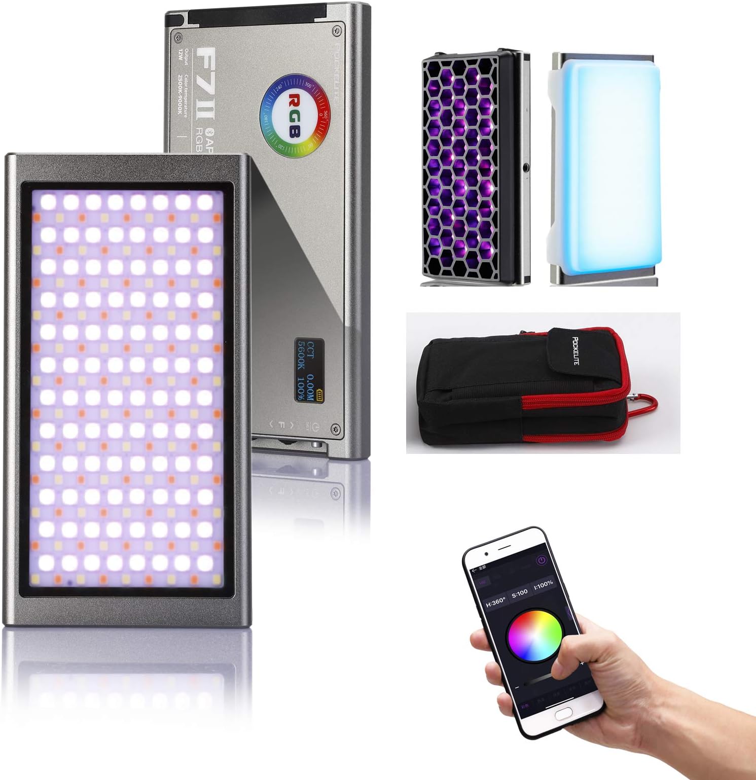 VitopalFalcon Eyes F7 II 12W RGB LED Light with Honeycomb Grid and Softbox,20 Scene Effects Mode, Magnet Adsorbing,Support CCT, HSI, RGB, Color Gel Mode APP Control