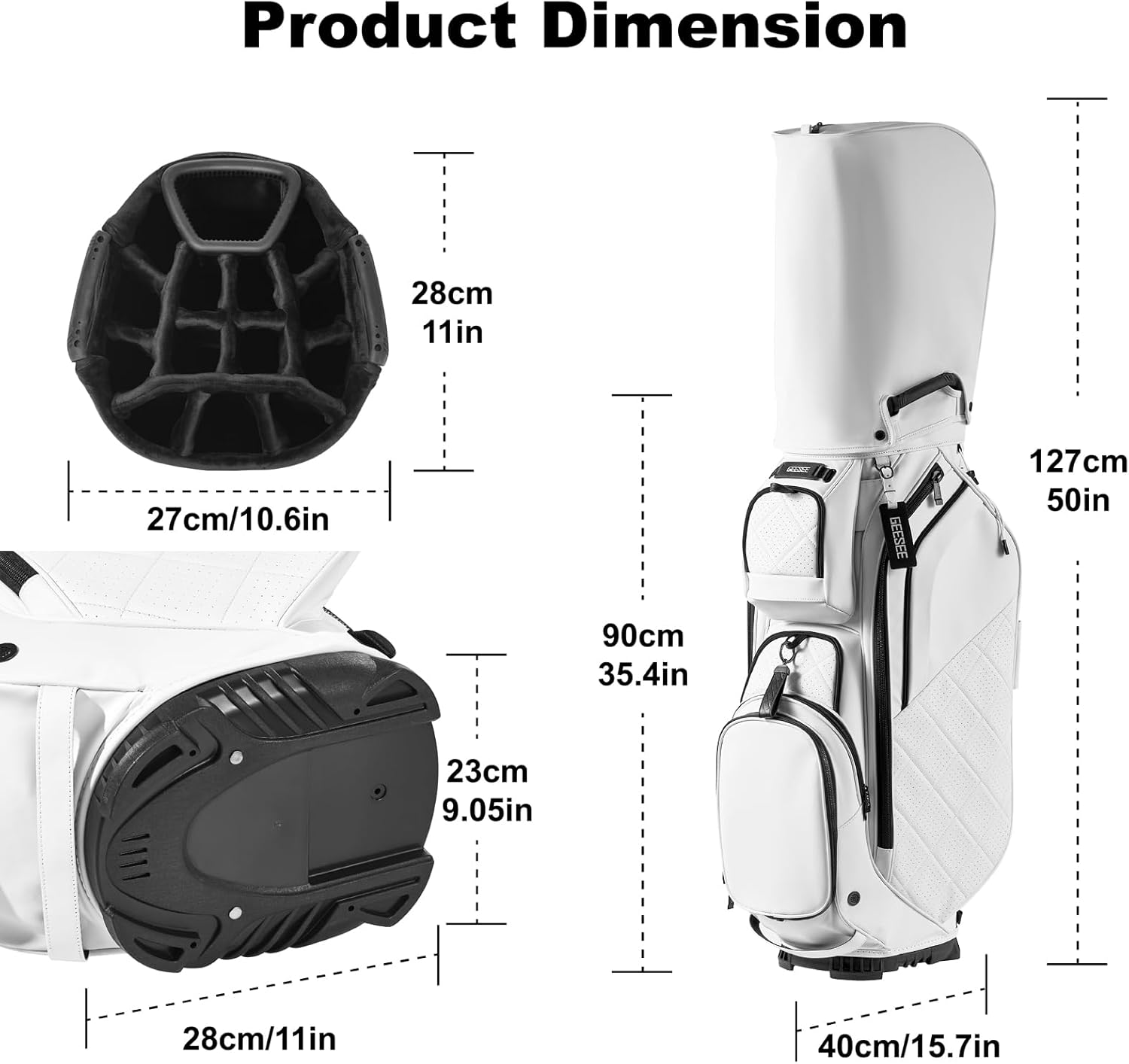 14 Way Golf Cart Bag with Premium PU Leather, Lightweight Golf Bag for Men and Women, Multiple Pockets with Magnetic Pocket, Includes Rain Cover