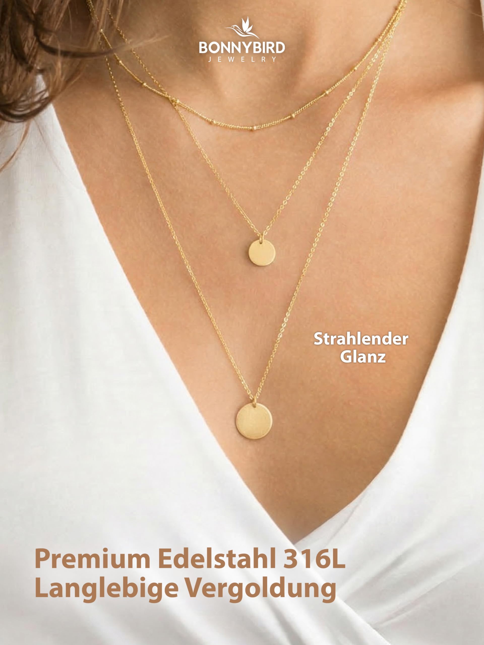 BONNYBIRD® Wasserfestes Edelstahl Ketten Set Damen in Silber, Gold & Roségold - Langlebige Halskette Damen, 100% Wasserfest & Hautverträglich BonnySydney
