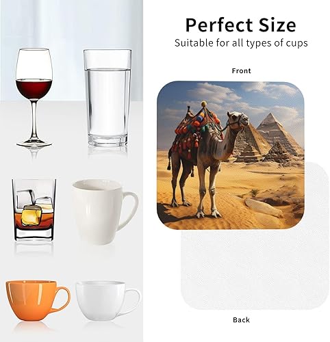 Miniatura 4 de Juego de 6 posavasos para bebidas, de piel sintética, con soporte, posavasos de 4 pulgadas para mesa de café, juego de posavasos piramidales para