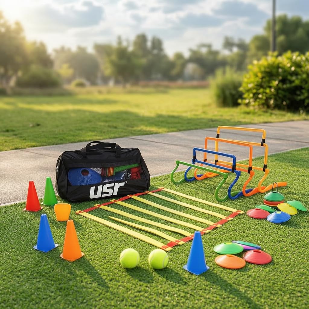 Set Allenamento Calcio Velocità, Set Portatile con Ostacoli Sportivi, per giardino, Set da allenamento 3