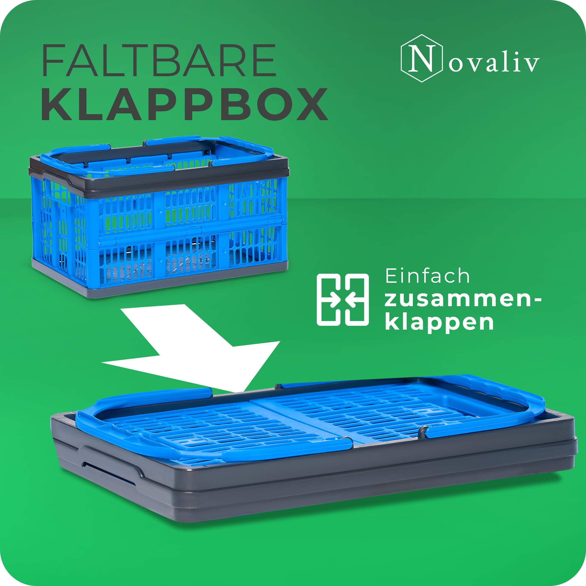 Novaliv Klappbox Blau 8er Set - 16L Faltkorb mit Henkeln - Vielseitiger Einkaufskorb - Praktische Aufbewahrungsbox