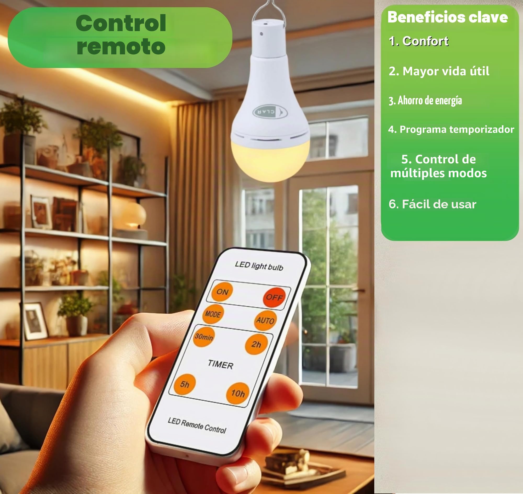 CLAR - Bombilla Recargable USB Con Mando, Luz Sin Electricidad, Sin Cable (Pack 3)