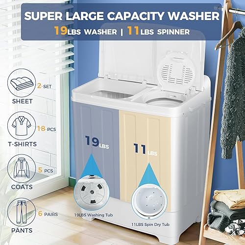 Miniatura 2 de Nictemaw Lavadora portátil de 30 libras de capacidad, máquina de lavandería compacta de doble tina, lavadora de 19 libras y secadora giratoria de 11