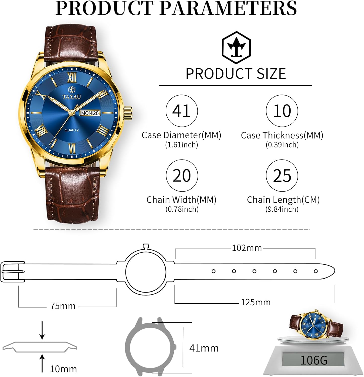 Men's Watch Big Face Easy Read Arabic Numeral Dress Watches for Men Classic Black Brown Leather Band Analog Mens Wrist Watch with Day and Date Fashion Business Waterproof Luminous Quartz Watch - Image 3