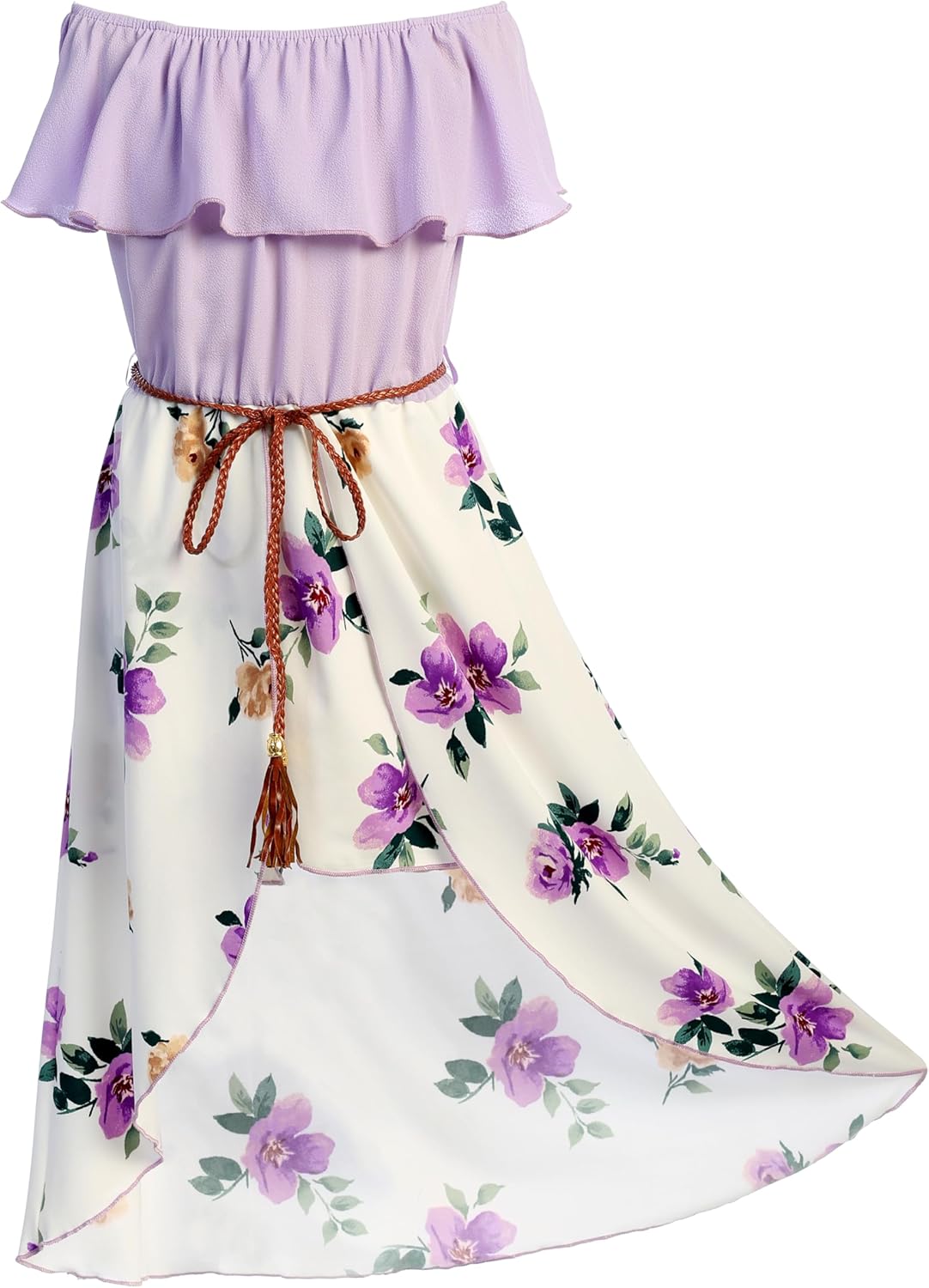 Girls Off Shoulder High Low Maxi Split Skirt Romper Casual Dress Summer Birthday Jumpsuits USA 4-14