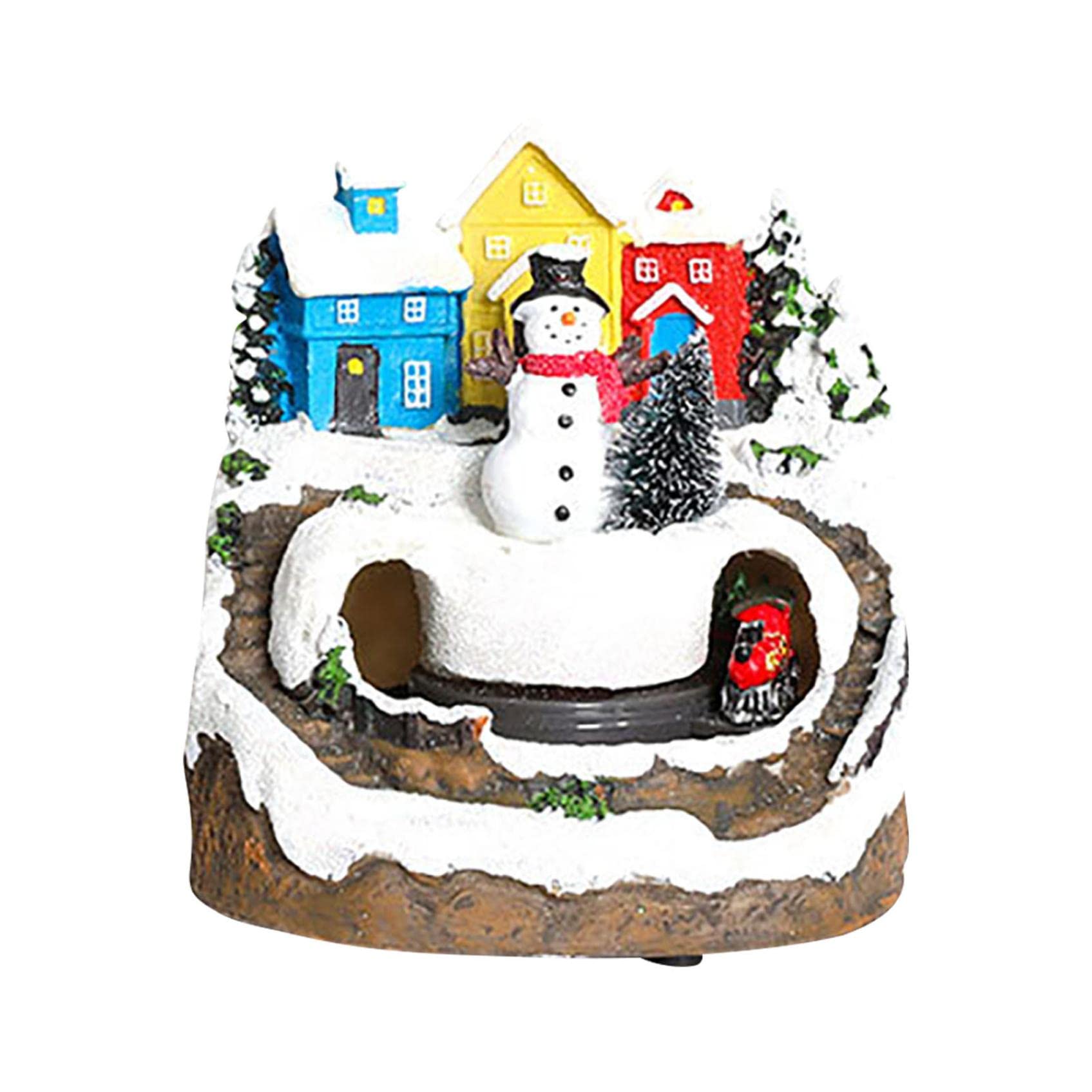 dpityserensio Christmas Village House Music Box Pre-lit Musical Winter Snow Village with Moving Xmas Train Holiday Desktop Display Decor Collectible Figurine Gift (Snowman)