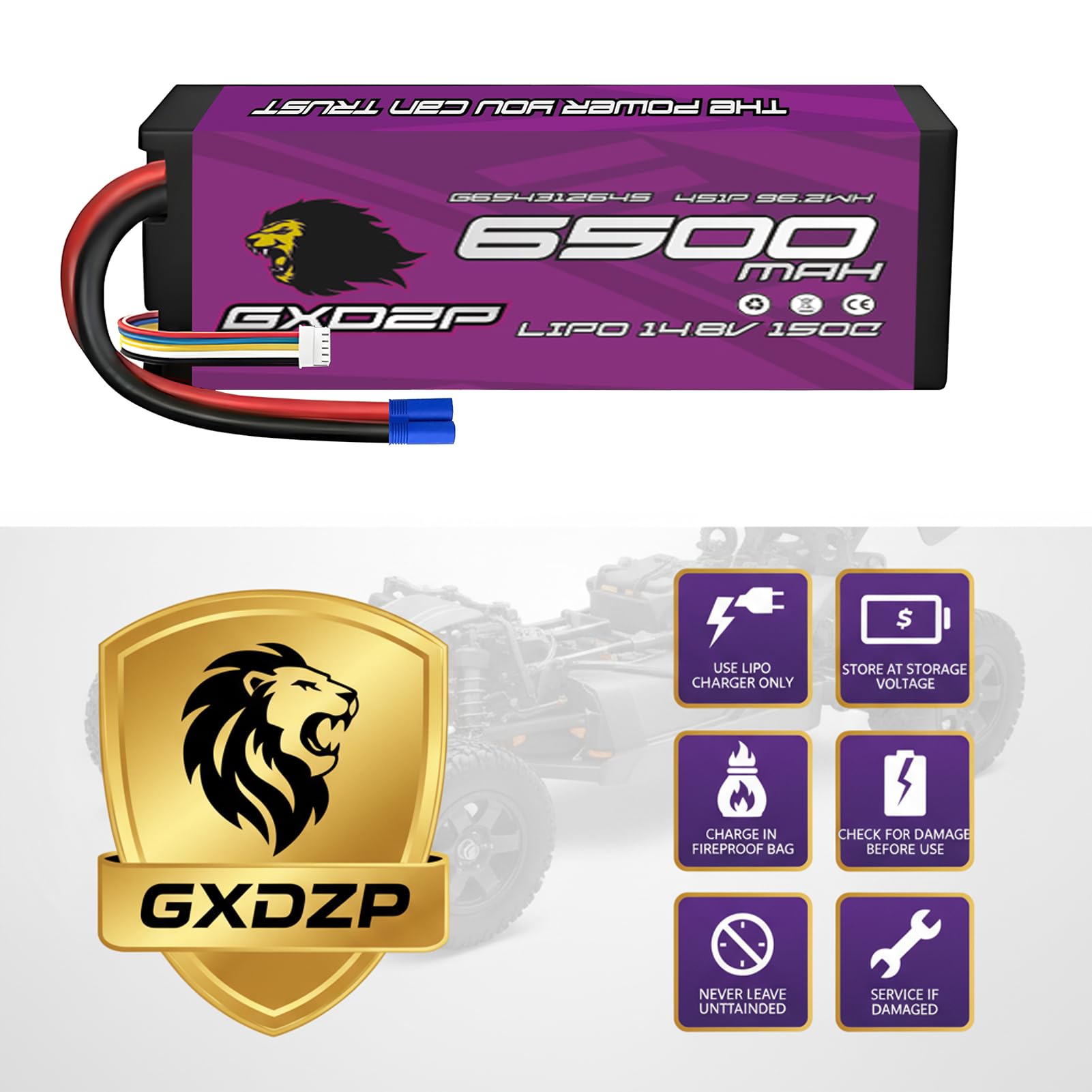 2 Batterie LiPo 4S 6500mAh 14.8V 150C EC5 Pack Doppio Massima Potenza Hardcase Custodia Rigida per Auto Buggy Camion Truggy Aereo Drone FPV RC Scala 1/10 1/8 Radiocomandato Modellismo Racing