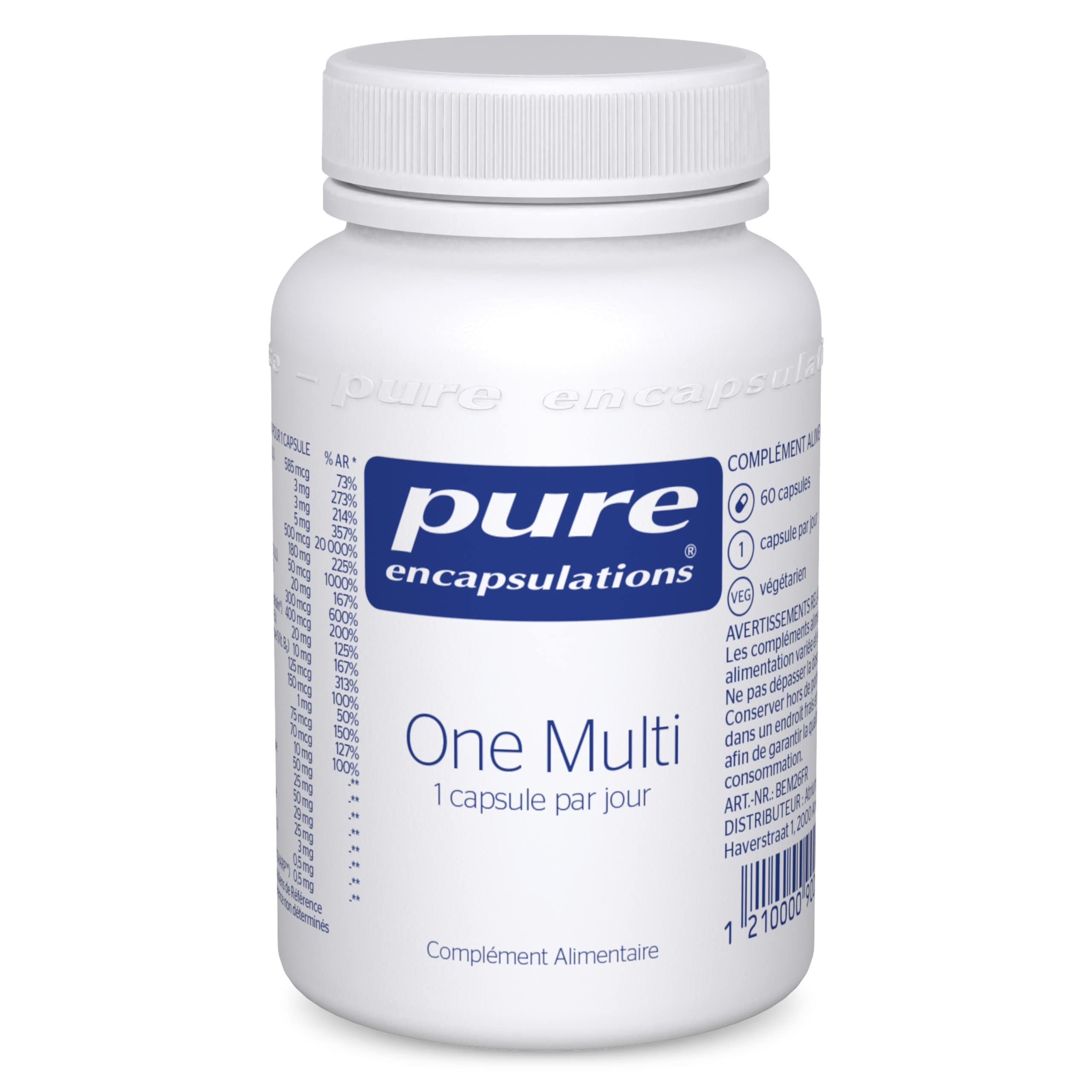 Pure Encapsulations - Multivitamines et Minéraux One Multi - Vitamines A, B, C, D, E et K - Multi-Vitamines Homme et Femme - Végétarien - 60 Gélules | 12 Vitamines (A, B, C, D, E, K), 7 Minéraux, 26 nutriments en 1 Gélule, Dosages Optimaux, Végétarien, Co