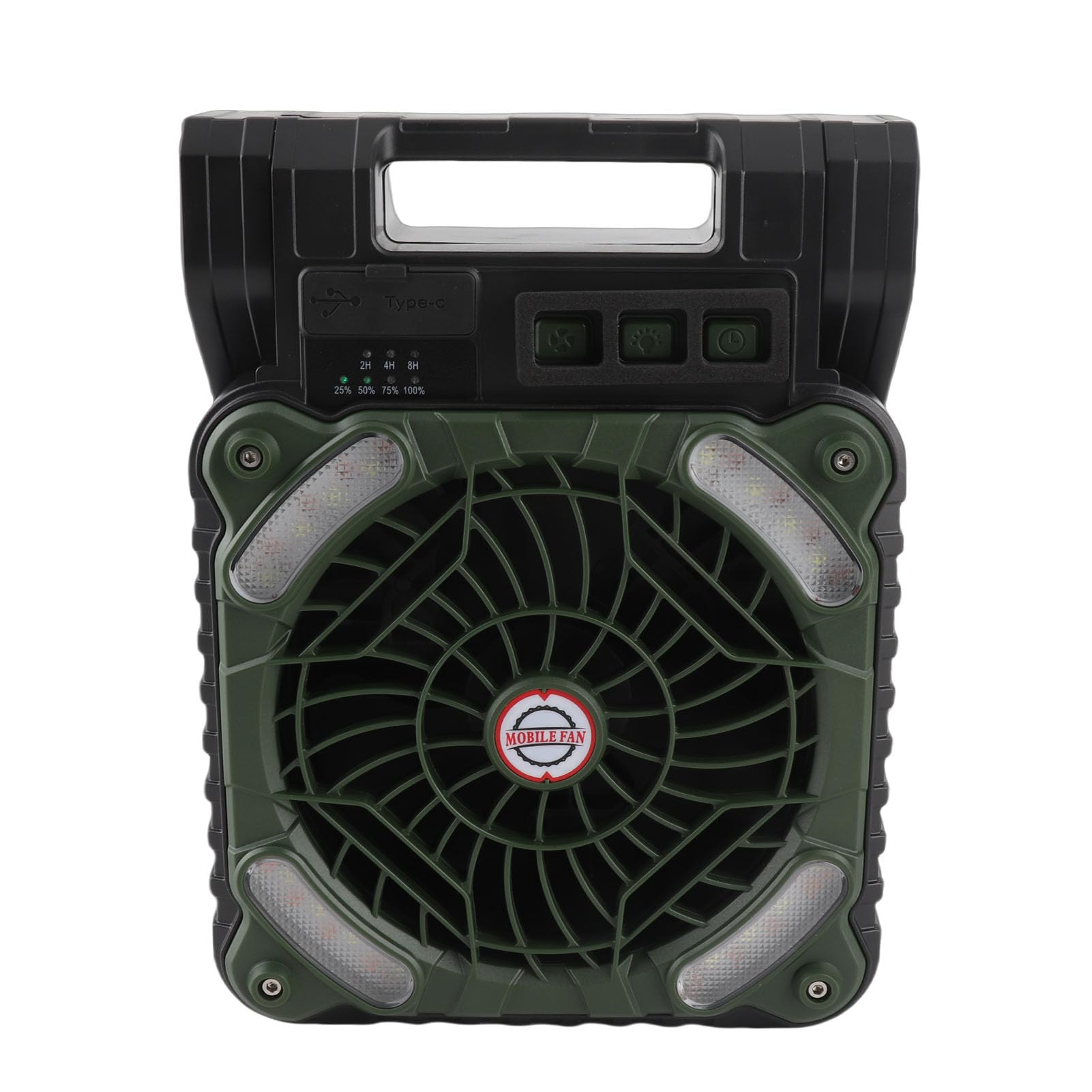 Yctze Ventilador Solar con Carga Tipo C, Batería de 5200mAh (GREEN)