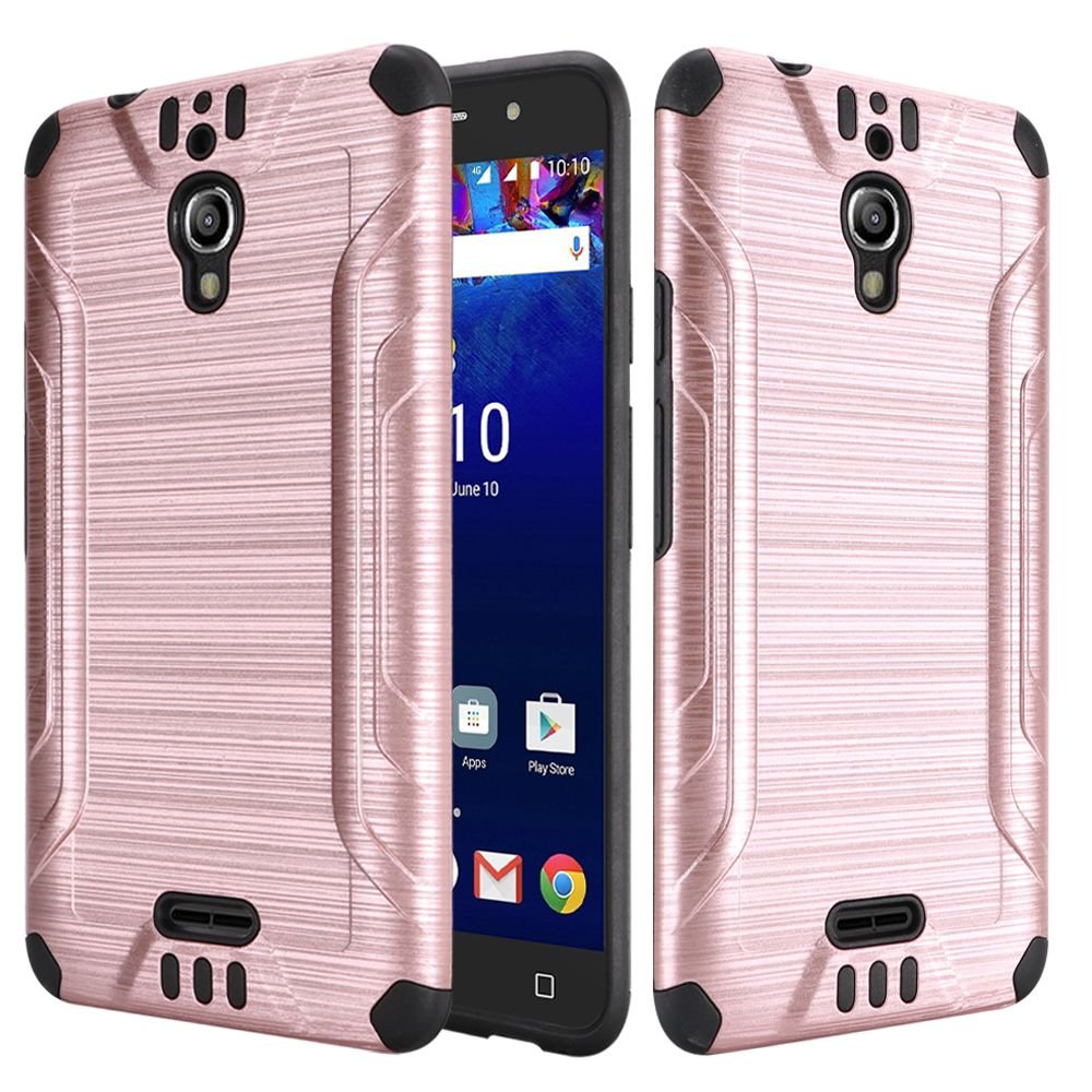 Alcatel PIXI Theatre [krykiet] smukłe etui pancerne wytrzymałe szczotkowane metalowe wykończenie TPU wstrząsoodporna podwójna warstwa ochrona + osłona ekranu LCD ze szkła hartowanego (różowe złoto)