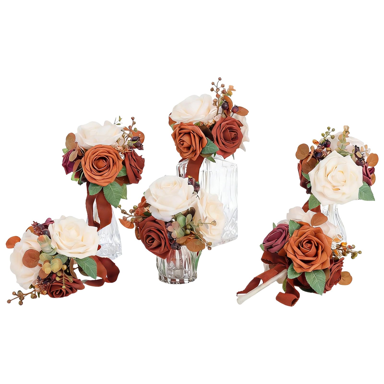 Xjdzineq 6Pcs Bridal Bouquets Realistic Artificial Flower Bouquets for Wedding Ceremony Bridal Showers and Photography Supplies Artificial Blossomy Arrangement Wedding