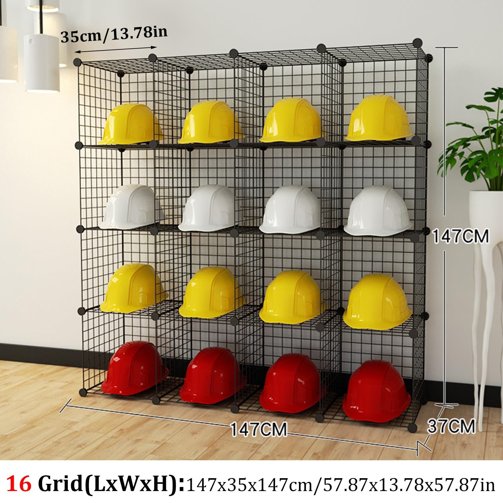 Boîtes de rangement empilables pour casques de sécurité à 16 compartiments, étagère de rangement en métal sur pied pour casques de chantier, présentoir multifonctionnel réglable