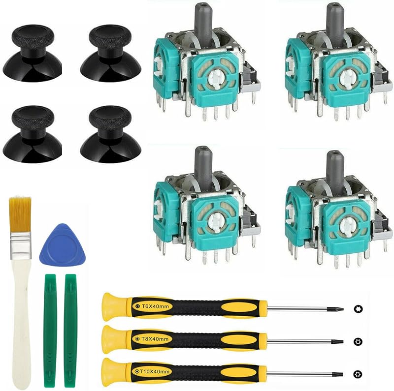 4pcs Replacement Joystick Thumbsticks for Xbox One S/X Controller | Analog Parts Thumbsticks Caps with Repair Tools Kit, T6 T8 T10 Screwdriver Compatible with Xbox One S/X Controller