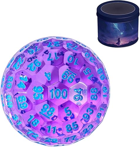 Dados D100 mejorados, dados poliédricos individuales de 100 caras D100 D100 de 1.776 pulgadas, dados de juego D&D D100, cubo de 100 lados con lata