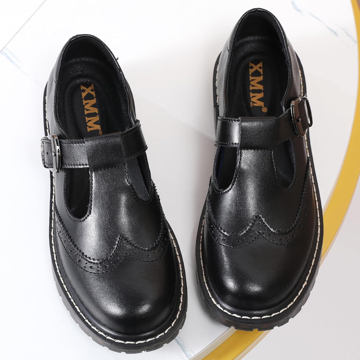 XMM Mary Jane Shoes Women Oxford Shoes Leather Round Toe Flats Non-Slip Ankle Buckle Strap Comfort Casual Dressy Cosplay Party School Work Shoes - Image 4