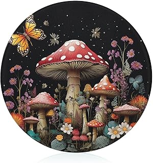 Mushrooms And Butterflies on Black Background Tempered Glass Cutting Board Glass Cutting Boards for Kitchen Clear Glasses Board for Countertop Scratch Resistant Heat Resistant with Non-Slip Pad