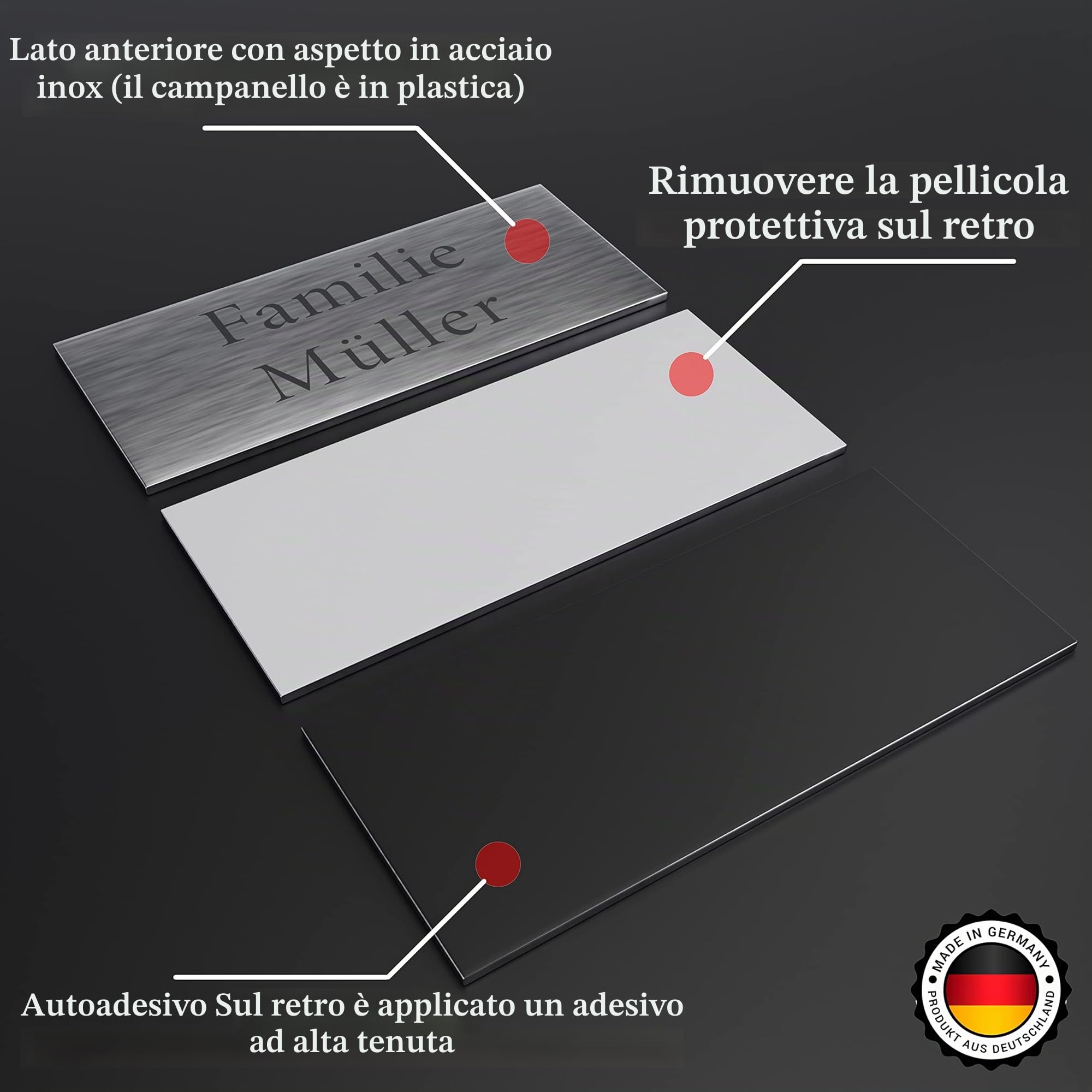 2x targhetta autoadesive per cassetta delle lettere, per porta, con incisione, argento e oro, resistenti alle intemperie, diverse forme e dimensioni